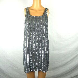 HH Haute Hippie Silver Grey Sequin Striped Mini Tank Dress Slinky Chic Silk XS